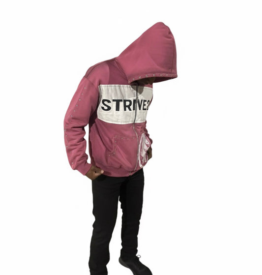 Distressed Full-Zip Hoodie (Pink)