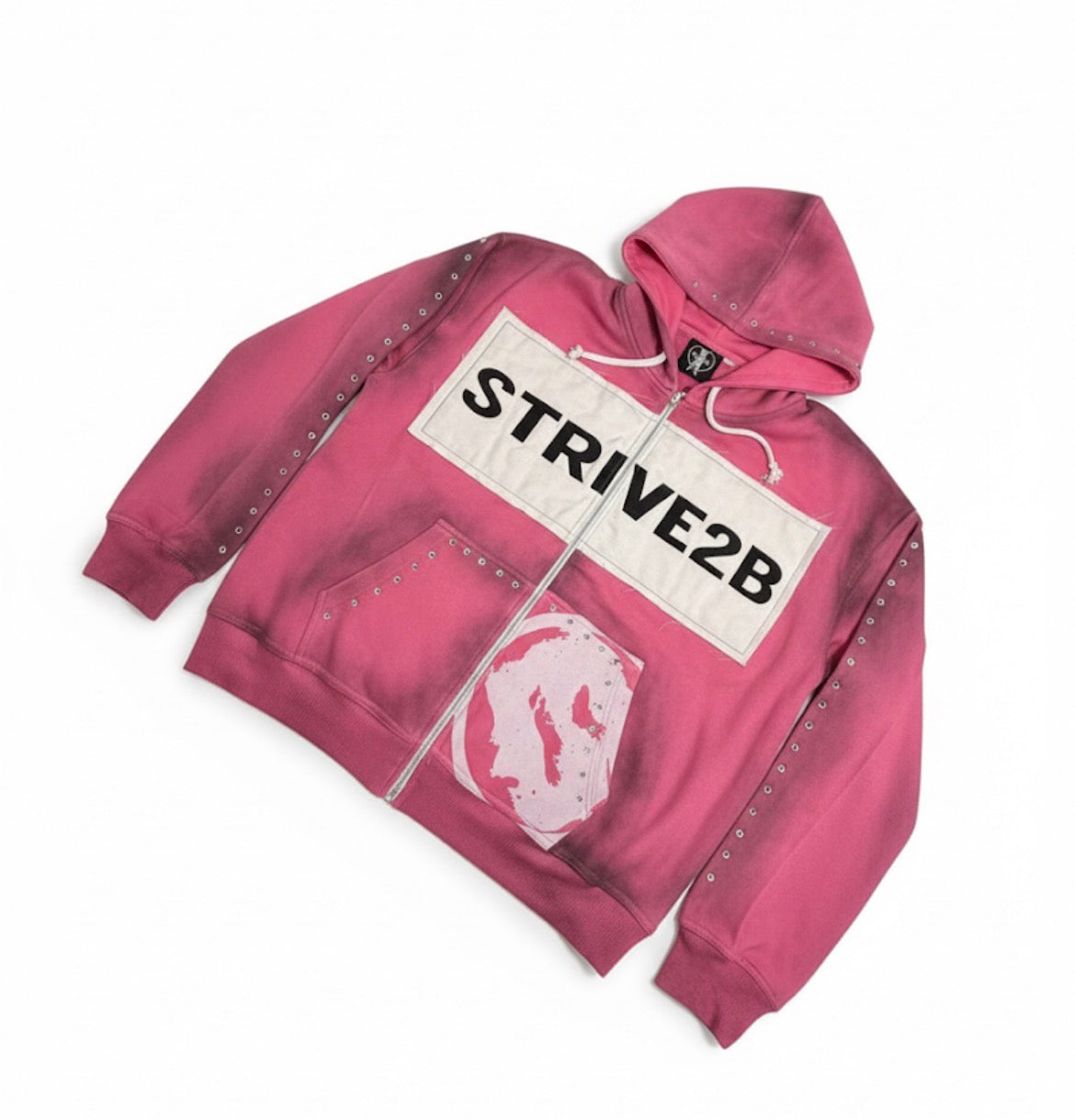 Distressed Full-Zip Hoodie (Pink)