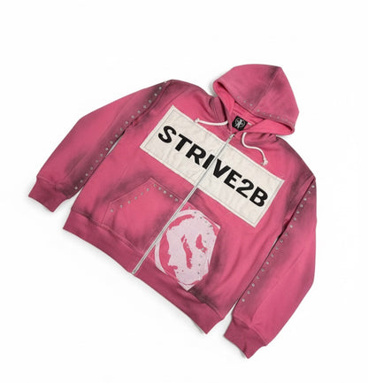 Distressed Full-Zip Hoodie (Pink)