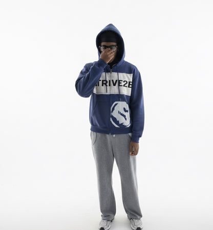 Distressed Full-Zip Hoodie (Blue)