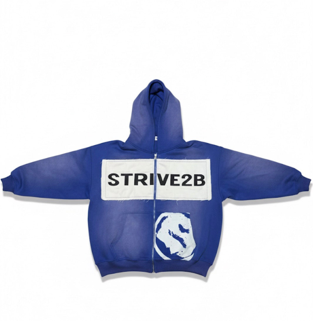 Distressed Full-Zip Hoodie (Blue)