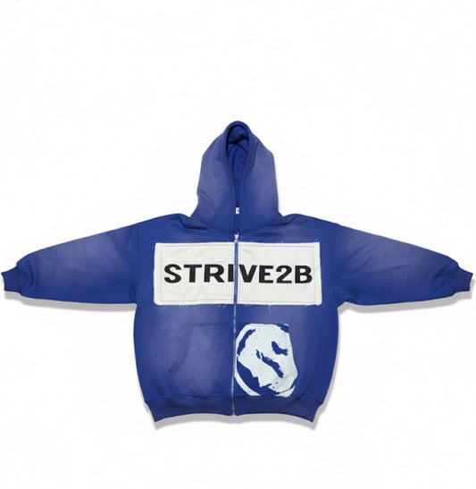 Distressed Full-Zip Hoodie (Blue)
