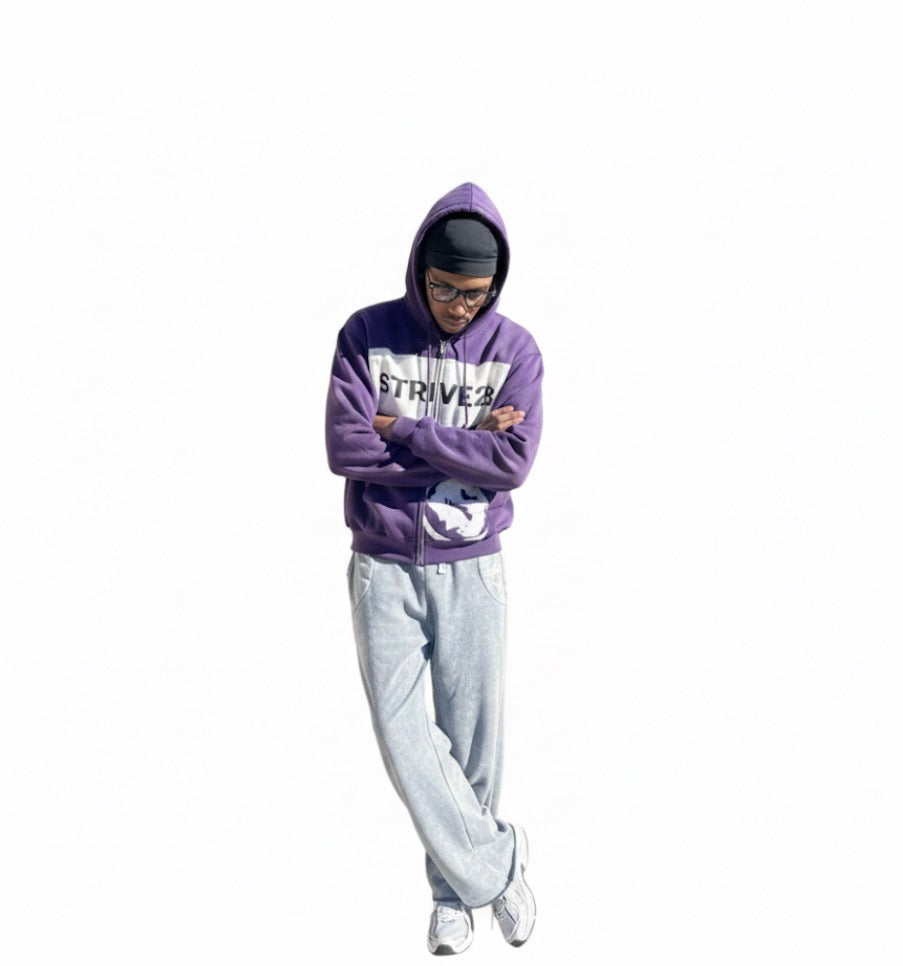 Distressed Full-Zip Hoodie (Purple)