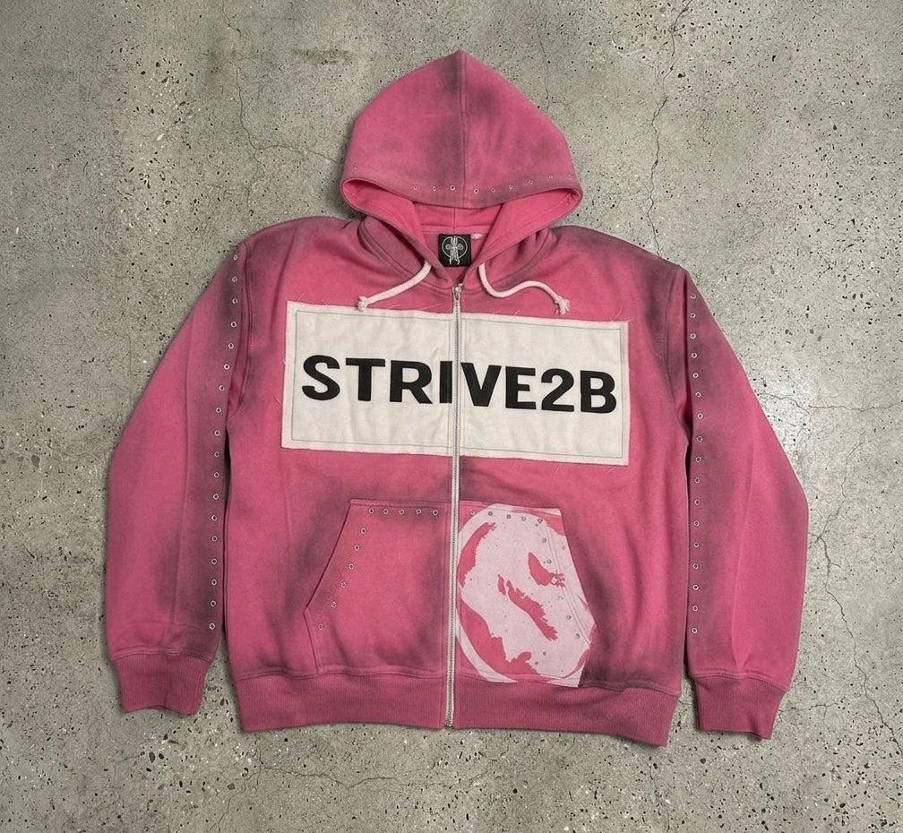 Distressed Full-Zip Hoodie (Pink)