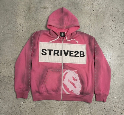 Distressed Full-Zip Hoodie (Pink)