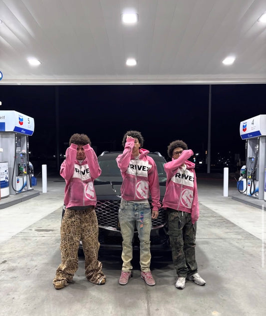 Distressed Full-Zip Hoodie (Pink)