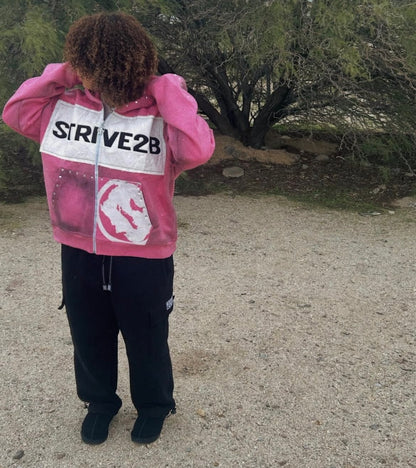 Distressed Full-Zip Hoodie (Pink)